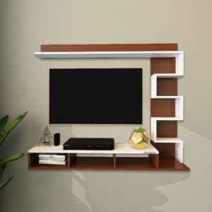 Aaron Max Engineered Wood Wall Mount TV Entertainment Unit/Tv Rack Set to Box Stand with Wall Shelves for Living Room Classic Walnut & Frosty White (Ideal for up to 55")