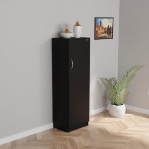 Adona Wooden Almirah/Organizer for ClothesMultipurpose/with Shelves for Home Library (Colur Black Finish)