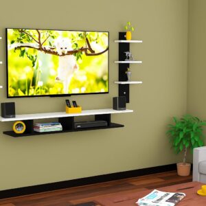 Volker High Strength & Durable TV Entertainment Unit Stand with Set Top Box Stand for Living Room Black & White Large (Ideal for up to 55") Screen (Engineered Wood)