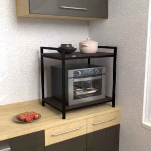 Aarna 2-Layer Microwave Stand, OTG Stand, Microwave Oven Platform Rack, Kitchen Storage Shelf (Black Pipe,Alloy Steel;Engineered Wood, Tiered Shelf) (Flowery Wenge)