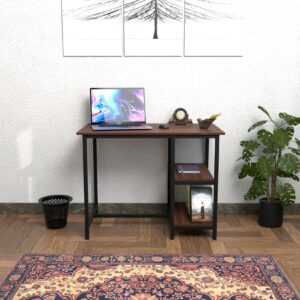 Aanya Engineered Wood Work Table with Metal Frame, Shelves for Home Office, 100 x 55 cm Flowery Wenge and Black Finish (Classic Walnut)