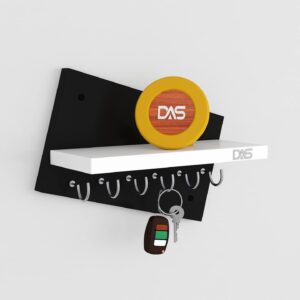 Wall Mounted Home Decor Key Chain Holder/Organizer Hooks with Wall Shelf Display Rack (6 Knobs) Classic Series Black- Mabel