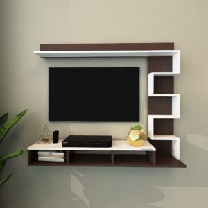 Aaron Max Engineered Wood Wall Mount TV Entertainment Unit/Tv Rack Set to Box Stand with Wall Shelves for Living Room Flowery Wenge & Frosty White (Ideal for up to 55")