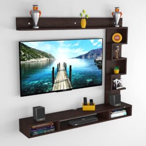 Hubert MINI Wall Mount Engineered Wood TV Entertainment Unit/Tv Rack Set to Box Stand with Wall Shelves for Living Room Flowery Wenge Finish (Ideal for up to 43") Screen
