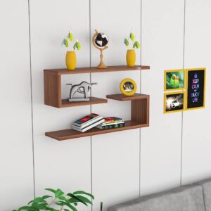 Wall Mount Multipurpose Living Room Wall Shelf/Display Classic Walnut- Sophie