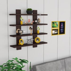 Wall Mount Multipurpose Living Room Wall Shelf/Display Rack Wenge (4 Shelves)- Siya (Engineered Wood)