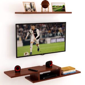 Wall Mount TV Entertainment Unit/with Set Top Box Stand and Display Rack Shelf Classic Walnut- Darlin (Ideal for 24" to 36")