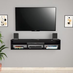 August Wall Mount Engineered Wood TV Entertainment Unit/Tv Rack Set to Box Stand with Wall Shelves for Living Room Black Finish (Ideal for up to 43") Screen