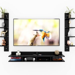 Harald Engineered Wood Wall Mount TV & Entertainment Unit Stand with Wall Shelves Black Finish- Ideal for Up to 55" Screen