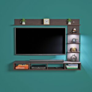 Ambience LED Light Installed Wall Mount Engineered Wood TV Entertainment Unit/Tv Rack Set to Box Stand with Wall Shelves for Living Room Flowery Wenge Finish (Ideal for up to 43") Screen