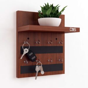 Wall Mounted Home Décor Key Chain Holder/Key Hooks Organizer with Wall Shelf Display Rack Classic Walnut for Home and Office (8 Hooks)- Larose