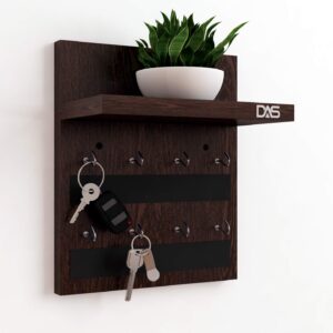 Wall Mounted Home D cor Key Chain Holder/Key Hooks Organizer with Wall Shelf Display Rack Wenge (8 Hooks)- Larose, Engineered Wood