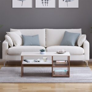 Larisa Engineered Wood Living Room Office Space Wooden Rectangular Shape Coffee Table/Nesting Table/Side Table/Centre Table with Storage Classic Walnut & White