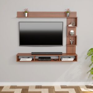 Hubert Pro Wall Mount Engineered Wood TV Entertainment Unit/Tv Rack Set to Box Stand with Wall Shelves for Living Room Classic Walnut Finish (Ideal for up to 43") Screen