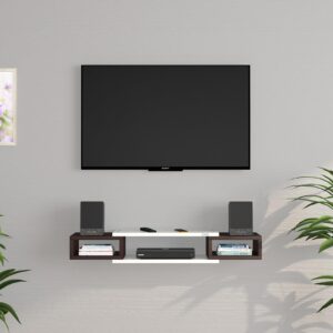 AINA Engineered Wood Wall Mount TV Entertainment Unit/Tv Rack Set to Box Stand with Wall Shelves for Living Room (Ideal for up to 43") Screen Flowery Wenge & Frosty White Finish