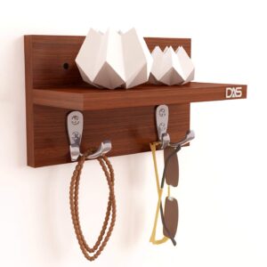 Wall Mounted Home Décor Key Chain Holder/Organizer Key Hooks with Wall Shelf Display Rack Classic Walnut (4 Hooks)- WINI