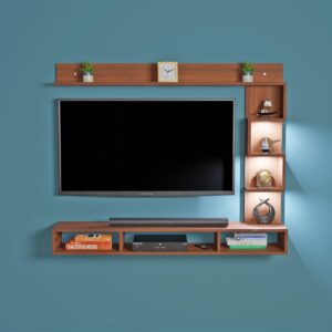 Hubert LED Light Installed Wall Mount Engineered Wood TV Entertainment Unit/Tv Rack Set to Box Stand with Wall Shelves for Living Room Classic Walnut Finish (Ideal for up to 43") Screen