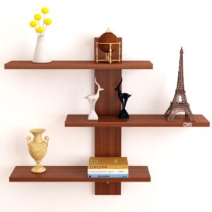 Wall Mounted Engineered Wood Wall Décor Shelf/Shelves Display Rack for Living Room Classic Walnut (3 Shelves)- Dorit