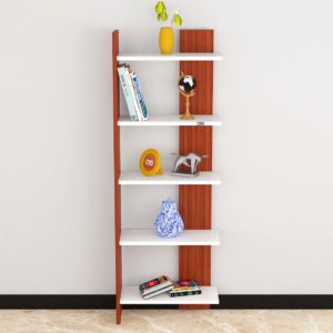 Aroma Engineered Wood Floor Standing Book Shelf Display Rack Unit for Living Room- Classic Walnut & Frosty White