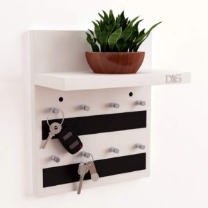 Wall Mounted Home D cor Key Chain Holder/Organizer Key Hooks with Wall Shelf Display Rack Classic Series Frosty White (8 Knobs)- Larose