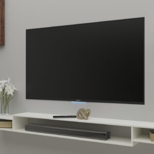 JORDANE LED Light Installed Wall Mount Engineered Wood TV Entertainment Unit/Tv Rack Set to Box Stand with Wall Shelves for Living Room Frosty White Finish (Ideal for up to 55") Screen