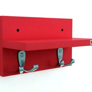 Wall Mounted Home Décor Key Chain Holder/Organizer Key Hooks with Wall Shelf Display Rack Red (4 Hooks)- WINI