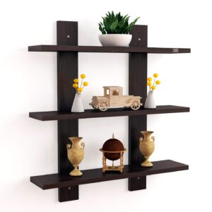 Engineered Wood Wall Mount Multipurpose Living Room Wall Shelf (Wenge, 3 Shelves)- Siya