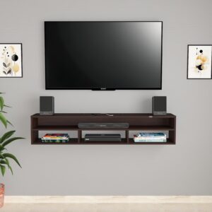 August Wall Mount Engineered Wood TV Entertainment Unit/Tv Rack Set to Box Stand with Wall Shelves for Living Room Flowery Wenge Finish (Ideal for up to 55") Screen