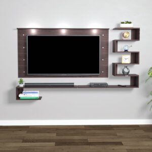 Superb LED Light Installed Wall Mount Engineered Wood TV Entertainment Unit/LED Panelwith Wall Shelves for Living Room Flowery Wenge Finish (Ideal for up to 55") Screen