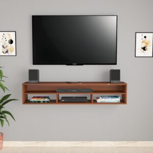 August Wall Mount Engineered Wood TV Entertainment Unit/Tv Rack Set to Box Stand with Wall Shelves for Living Room Classic Walnut Finish (Ideal for up to 55") Screen
