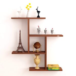 Modern Style Wall Mounted Engineered Wood Wall D cor Shelf/Shelves Display Rack for Living Room Classic Walnut- Lauren