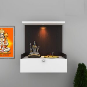 SHRADDHA Beautiful Wooden Pooja Stand for Home and Office - Wall Mounted Mandir With LED Spot Light