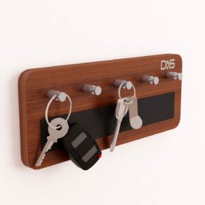 MDF Wall Mounted Home Décor Key Chain Holder/Organizer Key Hooks Classic Walnut (5 Hooks/Knobs)- Annie
