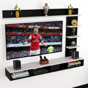 Ambience Engineered Wood TV Entertainment Unit, Wall Mounted TV Unit/Wall Mounted Stand for Set Top Box (Black & White)(Ideal for Upto 43")(D.I.Y)