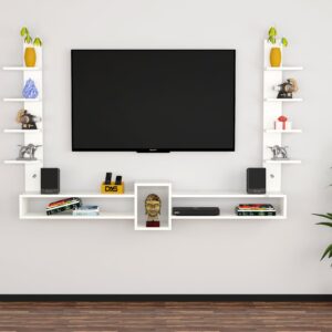 Rudolf Engineered Wood Wall Mount TV Entertainment Unit/Tv Rack Set to Box Stand with Wall Shelves for Living Room Frosty White (Ideal for up to 65") Screen