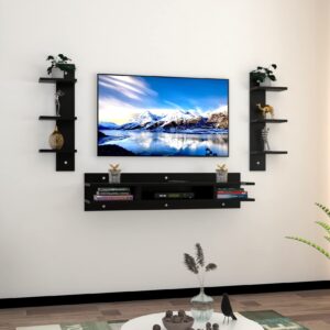 Florian Engineered Wood Wall Mount TV & Entertainment Unit Stand with Wall Shelves Black Finish- Ideal for Up to 43" Screen