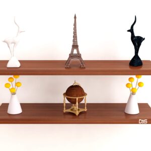 Contemporary Style Wall Mounted Engineered Wood Wall Décor Shelf/Shelves Display Rack for Living Room Classic Walnut (Set of 2)- Walentyna