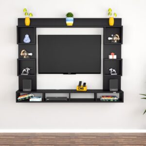 Zindel Engineered Wood Wall Mount TV Entertainment Unit/Tv Rack Set to Box Stand with Wall Shelves for Living Room Black (Ideal for up to 43") Screen