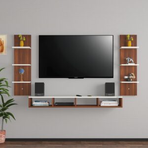Bolivar High Strength & Durable Engineered Wood TV Entertainment Unit Stand Set Top Box Stand for Living Room Classsic Walnut & White (Ideal for up to 55") Screen