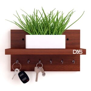 Wall Mounted Home Decor Key Chain Holder/Organizer with Wall Shelf Display Rack Ideal for Living Room and Office Walls (6 Hooks) Classic Walnut- Mabel