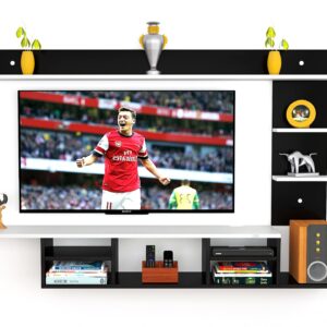 Bellatrix Wall Mount Engineered Wood Tv Entertainment Unit/With Set Top Box Stand And Wall Shelf Display Rack For Living Room Black & White (Ideal For Up To 55" Screen)
