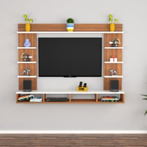 Merrill Mini Wall Mount Engineered Wood TV Entertainment Unit with Wall Shelves for Living Room Classic Walnut & Frosty White Finish (Ideal for up to 32") Screen