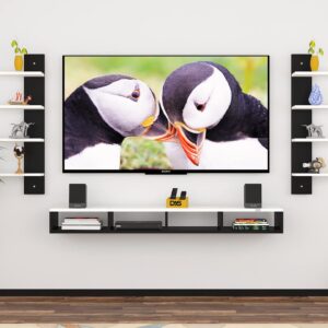 Harries TV Entertainment Unit Stand Set TOP Box Stand with Shelves and Display Rack Black & Frosty White Large- Ideal for UP to 55 INCH Screen