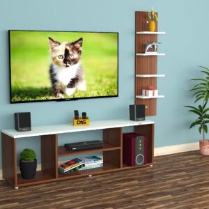 Bogart Floor Standing Engineered Wood TV Entertainment Unit with Wall Mount Display Shelf for Living Room Classic Walnut & Frosty White- Ideal for Upto 55" Screen