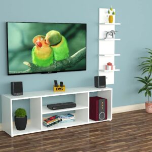 Bogart Floor Standing Engineered Wood TV Entertainment Unit with Wall Mount Display Shelf for Living Room Frosty White- Ideal for Upto 55" Screen