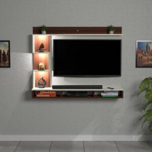 Proxima LED Light Installed Wall Mount Engineered Wood TV Entertainment Unit/Tv Rack with Wall Shelves for Living Room Classic Walnut & Frosty White (Ideal for up to 43") Screen