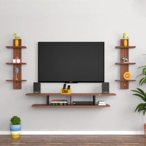 Volker Pro Wall Mount Engineered Wood TV Entertainment Unit/Tv Rack Set to Box Stand with Wall Shelves for Living Room Classic Walnut Finish (Ideal for up to 55") Screen