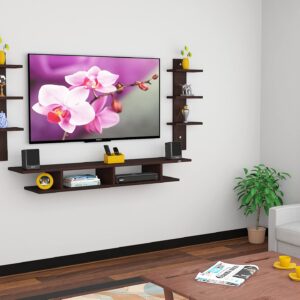 Volker Wall Mount TV Entertainment Unit/with Set Top Box Stand and Wall Shelf Display Rack for Living Room Flowery Wenge (Ideal for up to 55") Screen