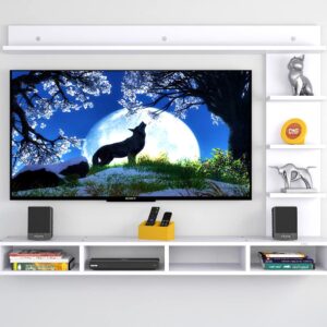 Ambience Wall Mount TV Entertainment Unit Stand with Set Top Box Stand and Shelf Display Rack for Living Room Frosty White (Ideal for up to 55") Screen