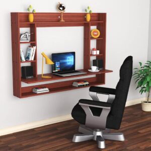 Belén Engineered Wood Study Desk/Wall Mount Table with Book Shelf Classic Walnut